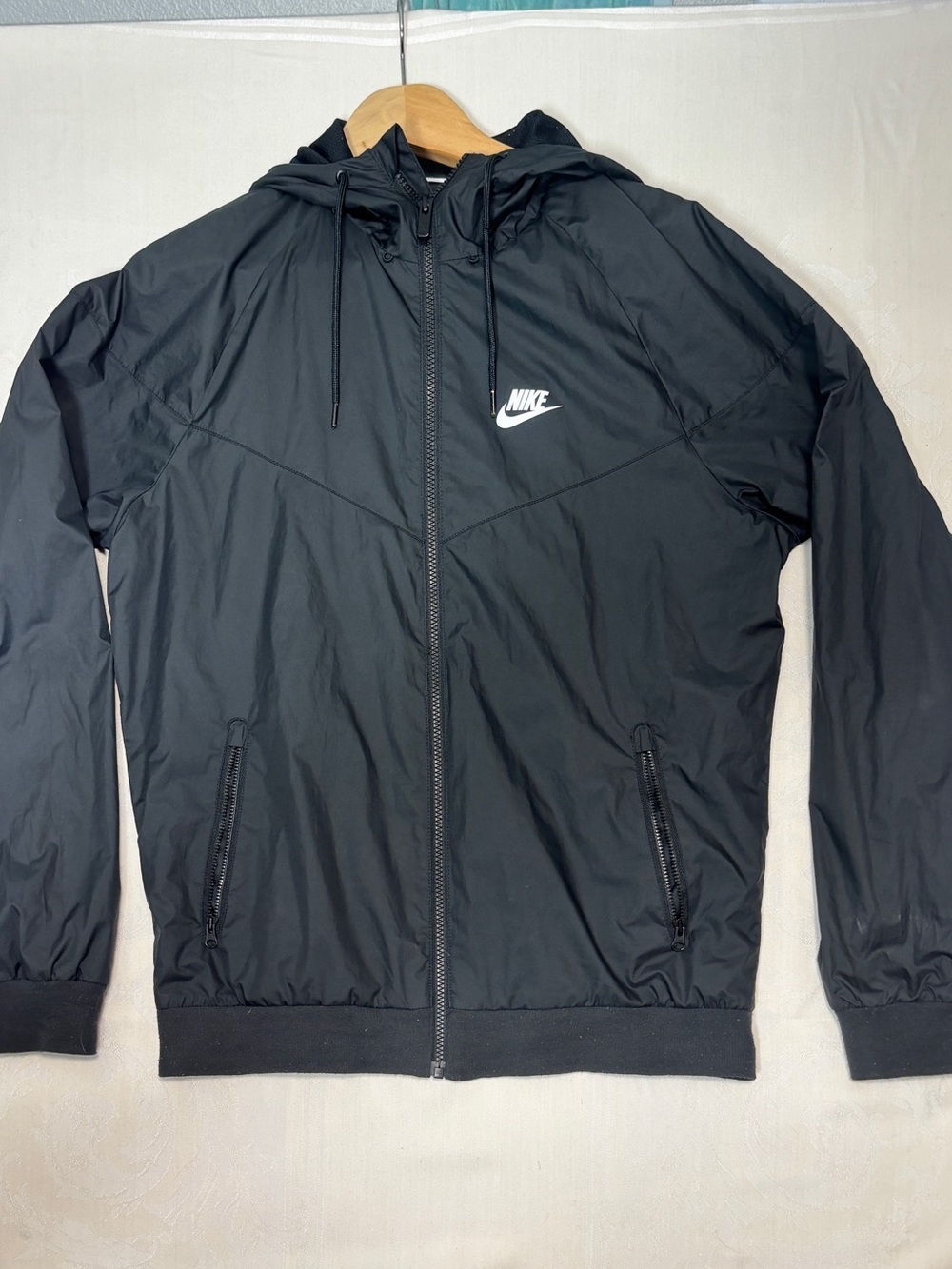 Nike Black Hooded Windbreaker with White Logo